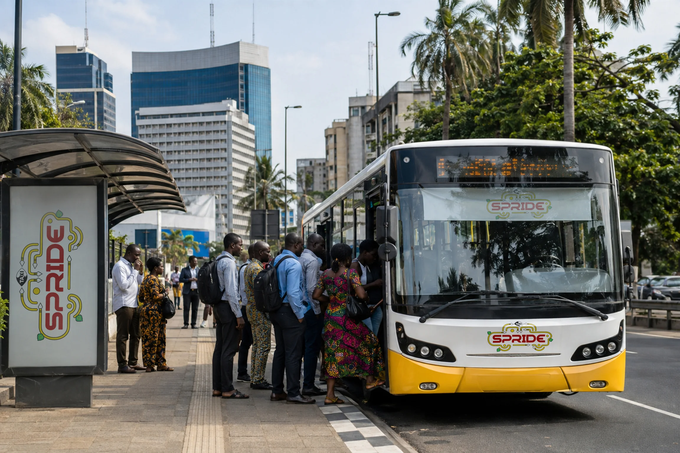Passengers boarding a Spride public transportation city bus