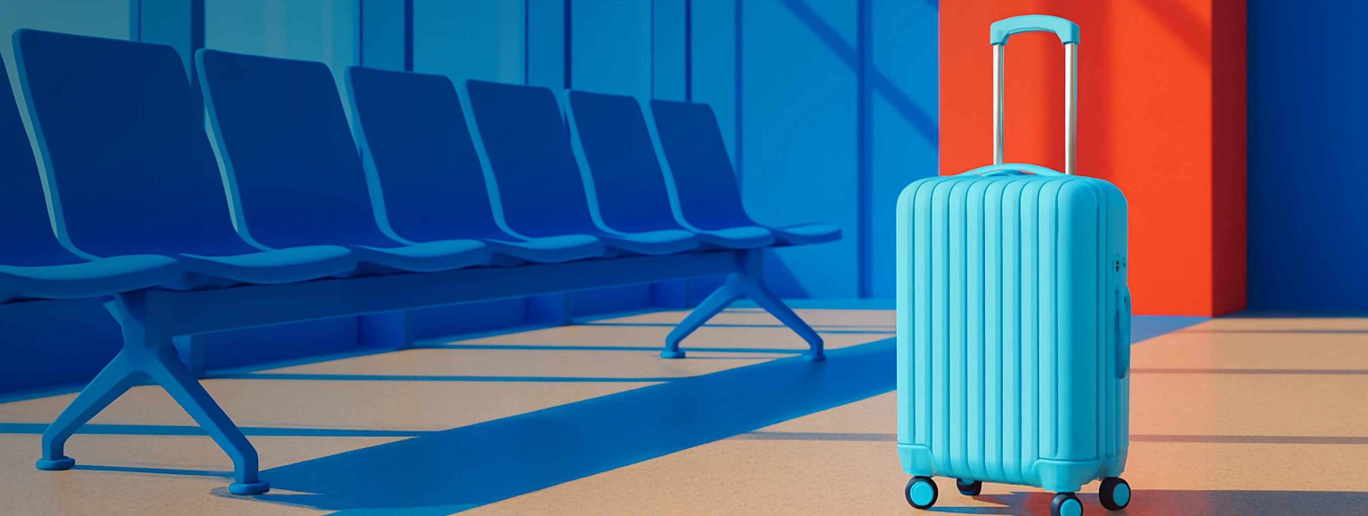 Airport waiting lounge with suitcase