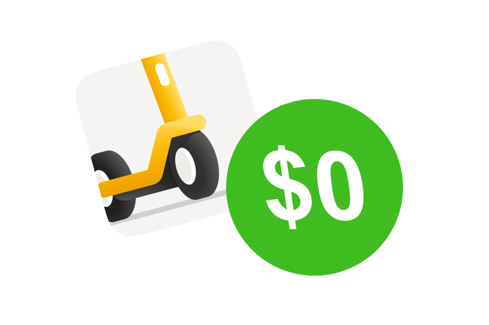 Yellow scooter with green $0 badge