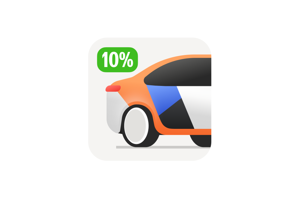 Drive car with 10 percent discount badge