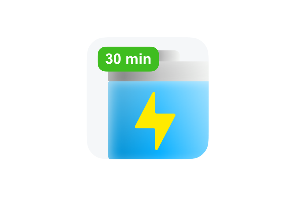 Powerbank with 30 minute free charging badge